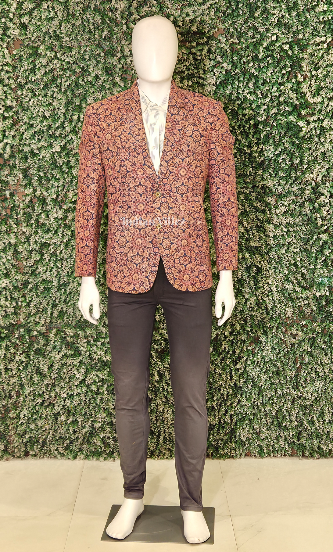 Rust Floral Motif Odisha Ikat Men's Designer Blazer