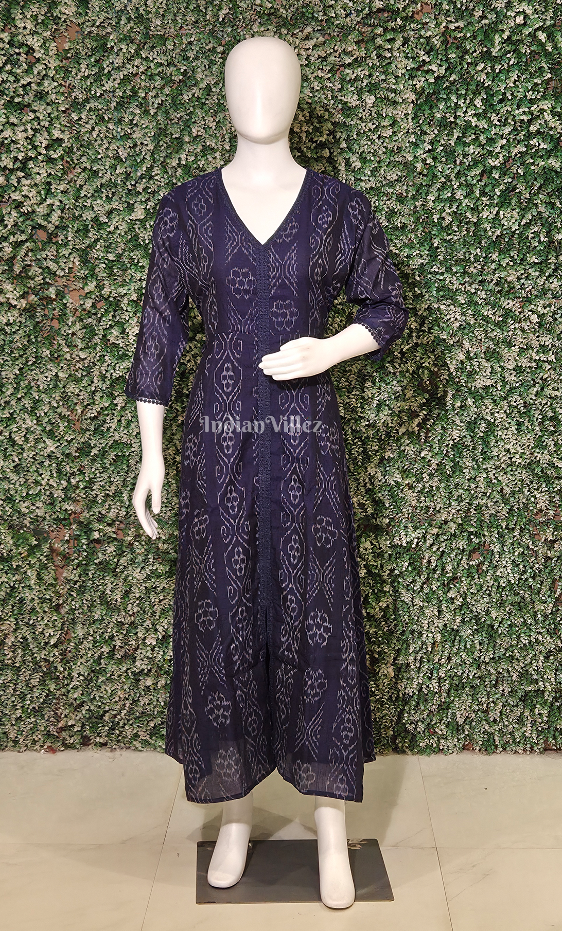 Navy Blue  Flower Motif Odisha Ikat Designer Long Gown for Women 