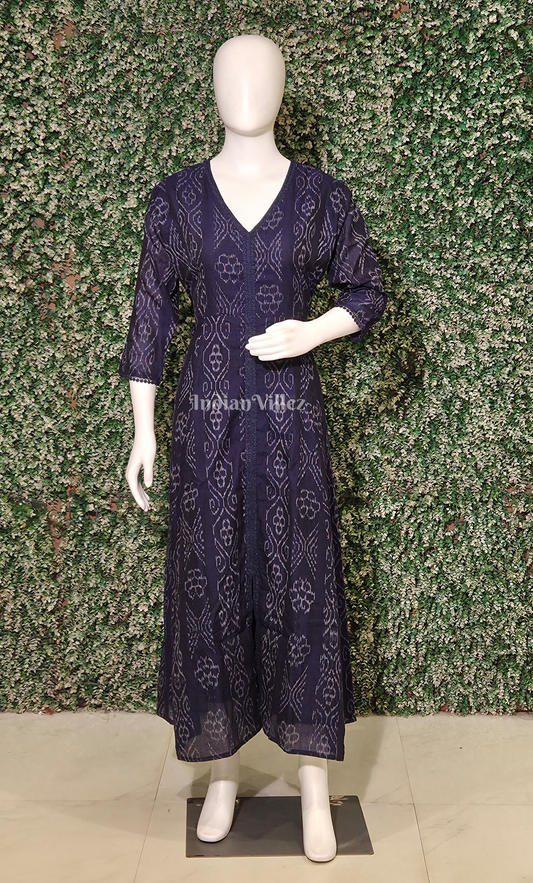 Navy Blue  Flower Motif Odisha Ikat Designer Long Gown for Women 