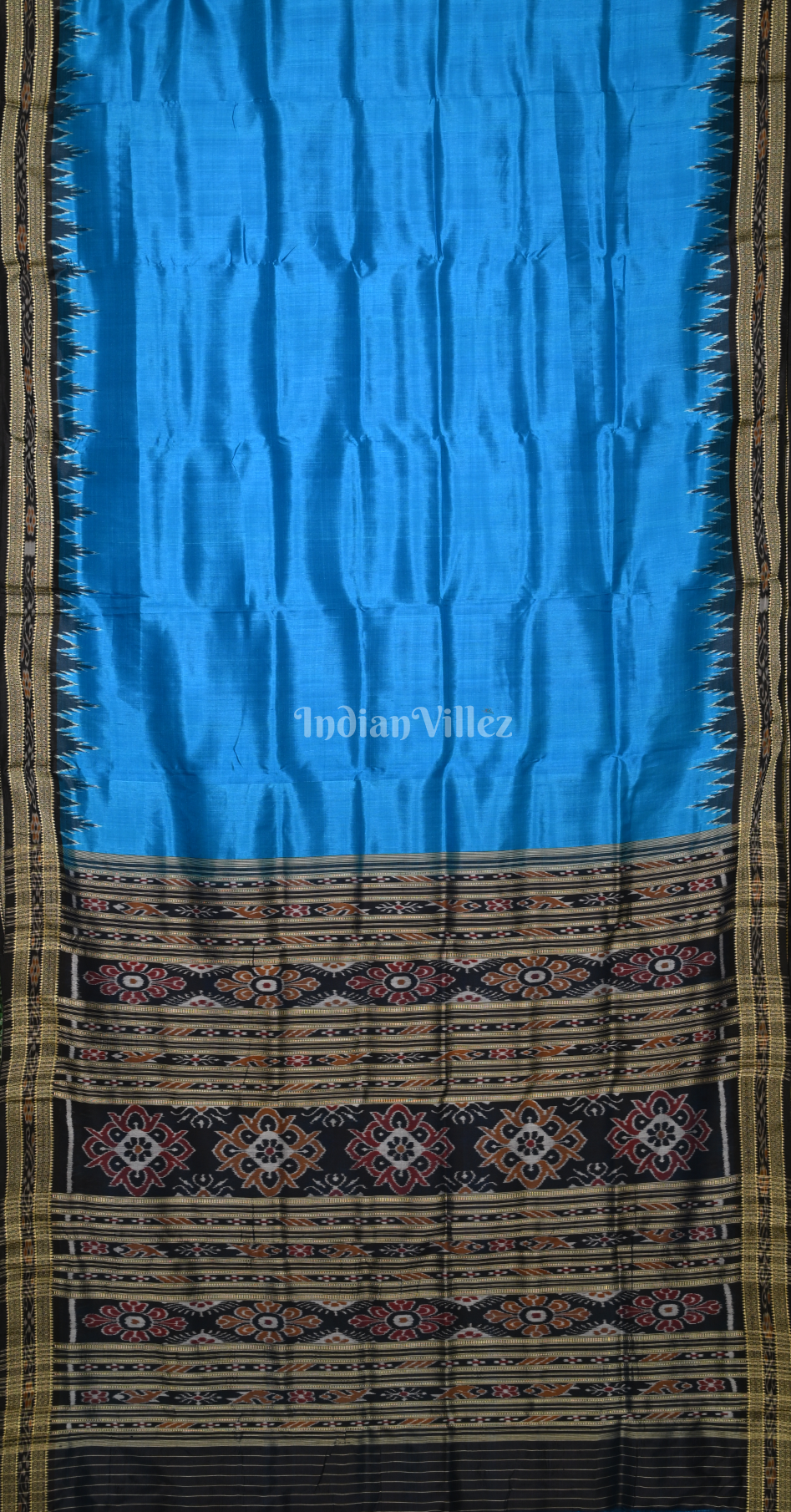 Sky Blue Black Butta Design Odisha Ikat Khandua Silk Saree