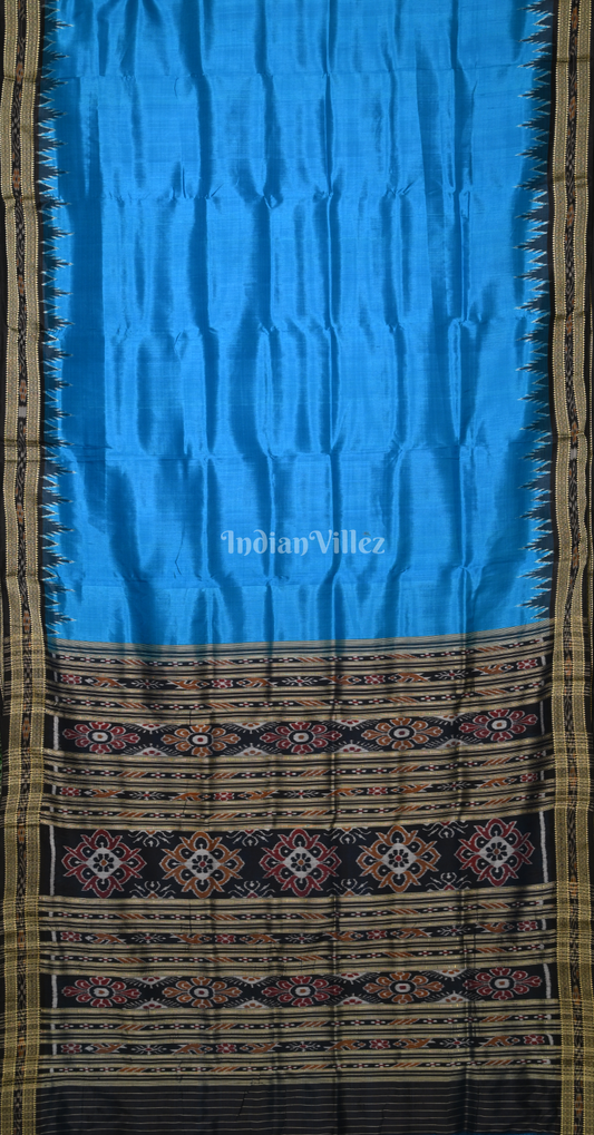 Sky Blue Black Butta Design Odisha Ikat Khandua Silk Saree