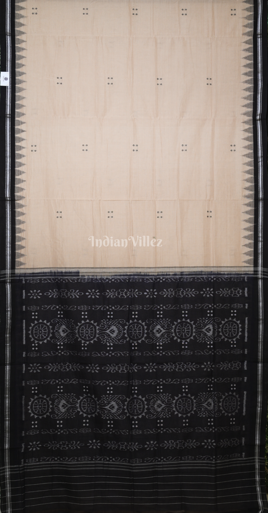 White Black Buti Design Odisha Ikat Sambalpuri Cotton Saree 