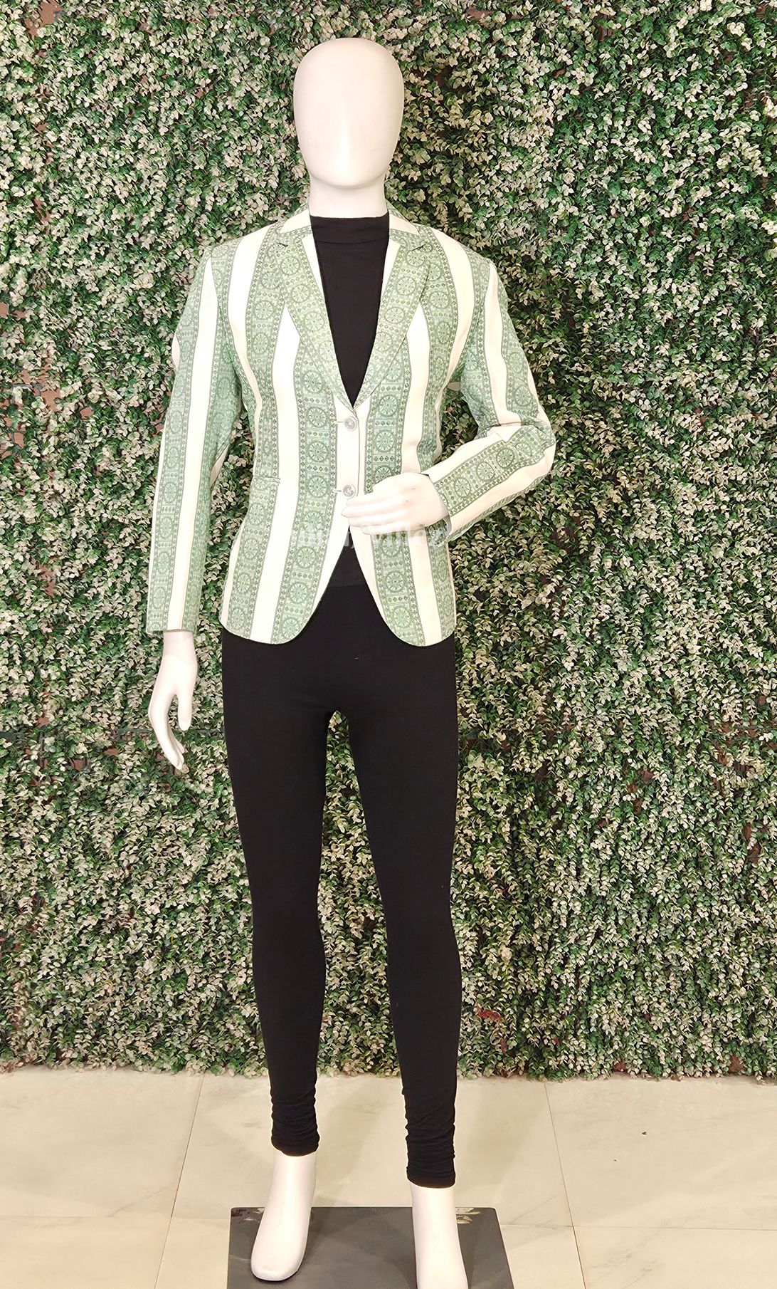 Off White Sage Green Konark Chakra Odisha Ikat Women's Designer Blazer 