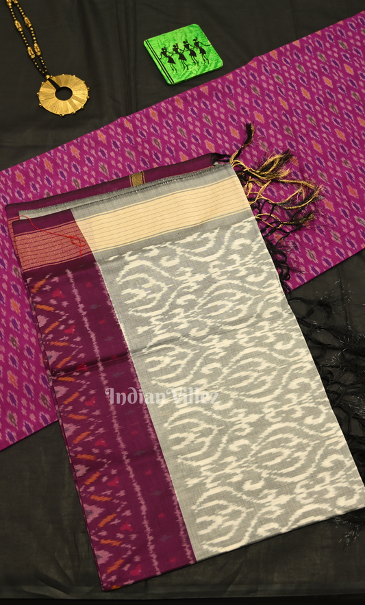 Magenta Pink Pochampally Ikat Sico Unstitched Suit Sets