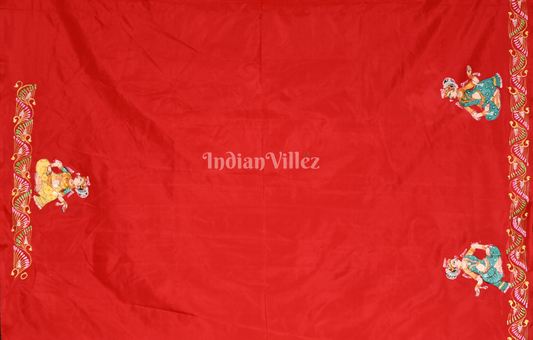 Red Vat Sabitri Theme Hand-Painted Pattachitra Saree