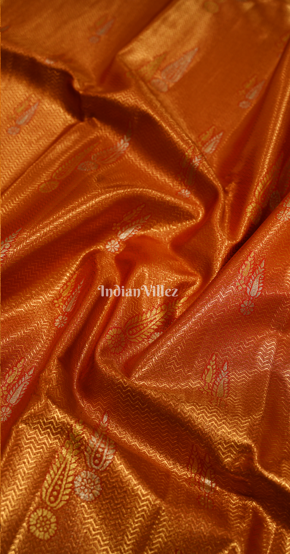 Exclusive Rust Orange Pure Kanjivaram Tissue Silk Saree 