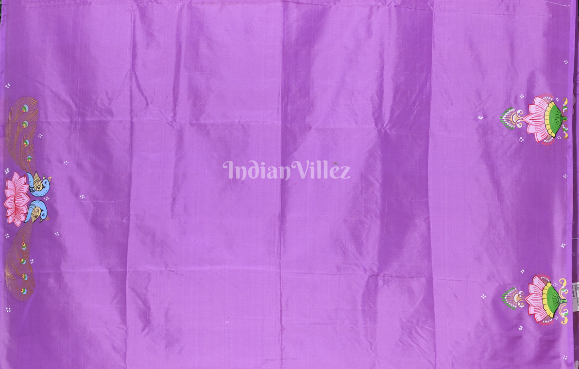 Lavender Nabakeli Boita Hand-Painted Pattachitra Saree
