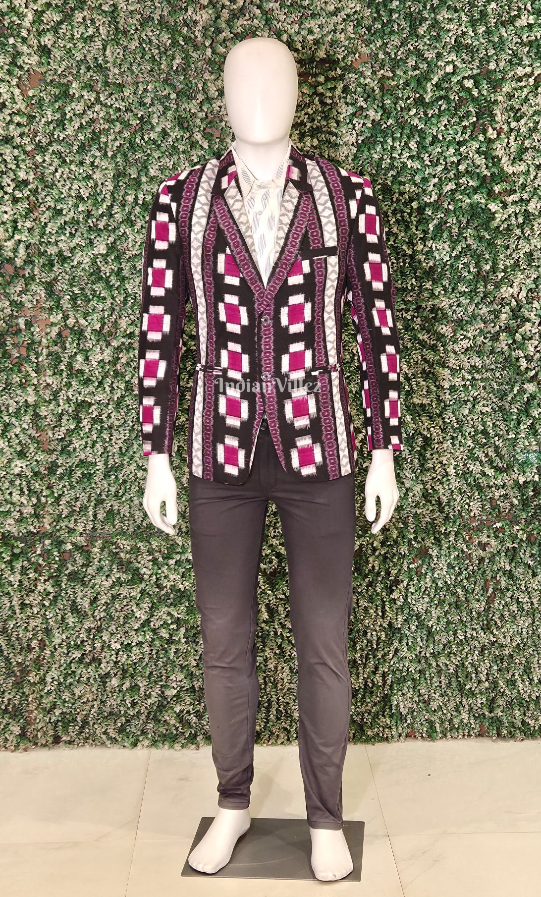 Purple Black Pasapali Odisha Ikat Men's Designer Blazer
