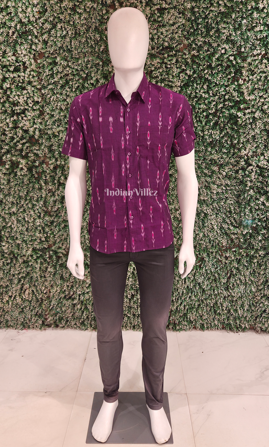 Purple Mayur Chandrika Odisha Ikat Cotton Half Sleeve Shirt for Men 