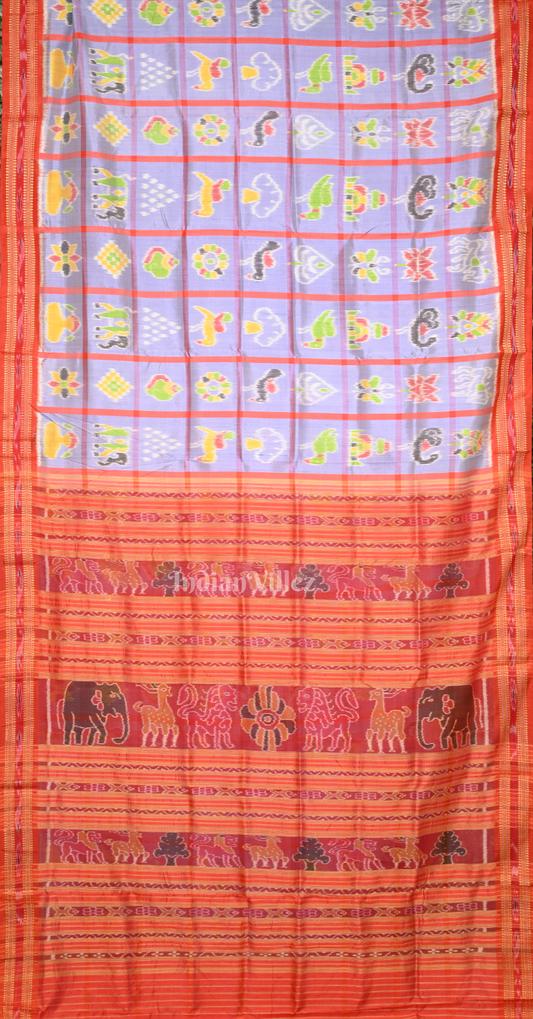 Lavender Red Nabakothi Odisha Ikat Khandua Silk Saree