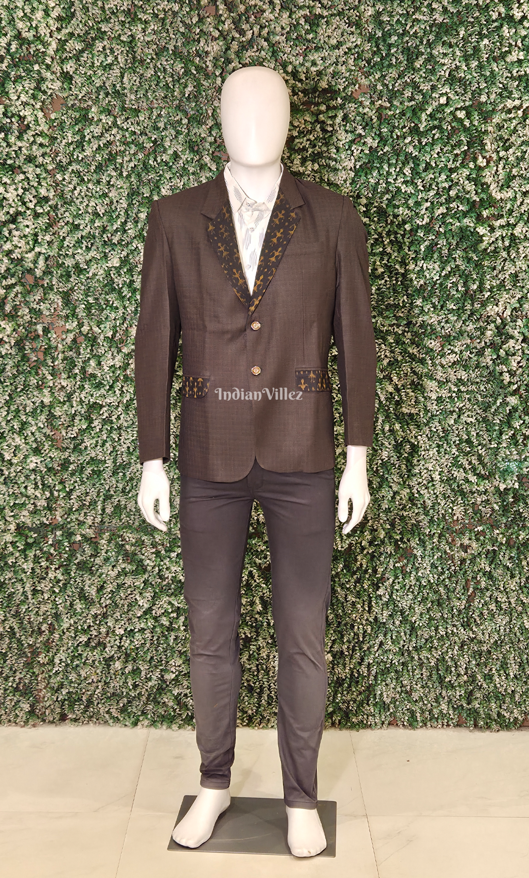 Coffee Brown Tribal Theme Odisha Ikat Men's Designer Blazer