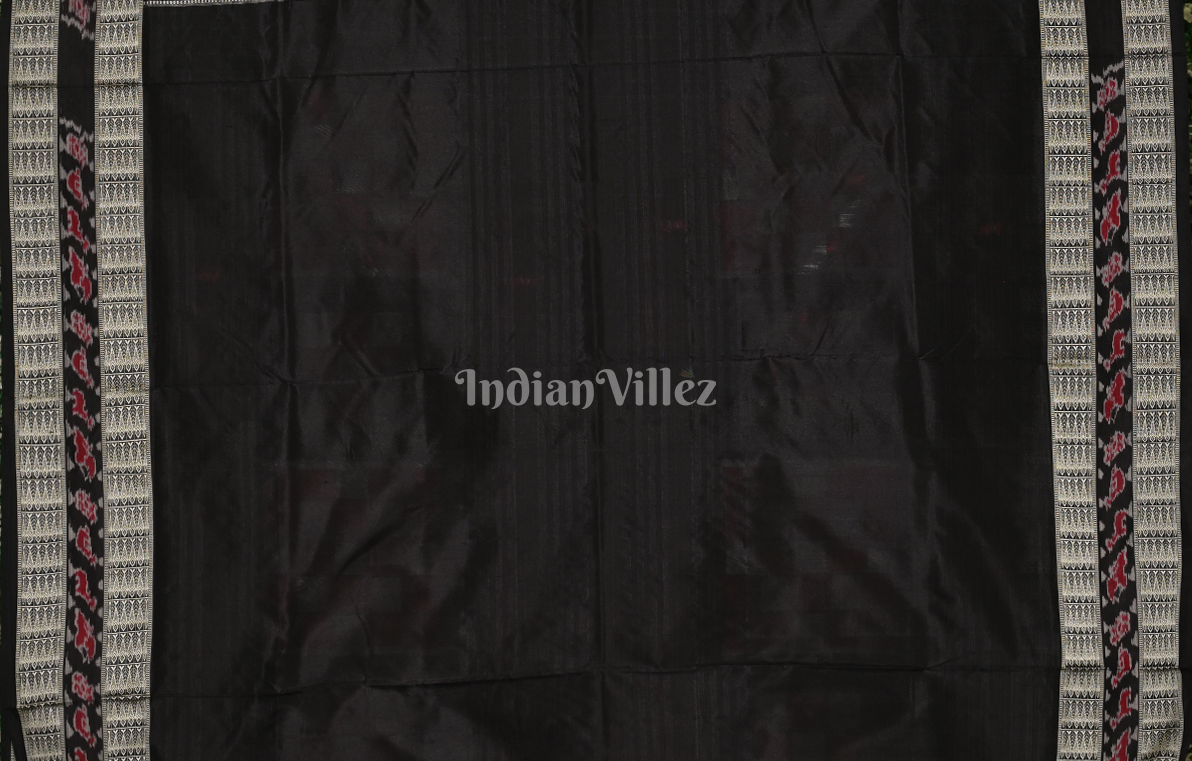 Red Black White Checks Bichitrapuri Odisha Ikat Sambalpuri Silk Saree