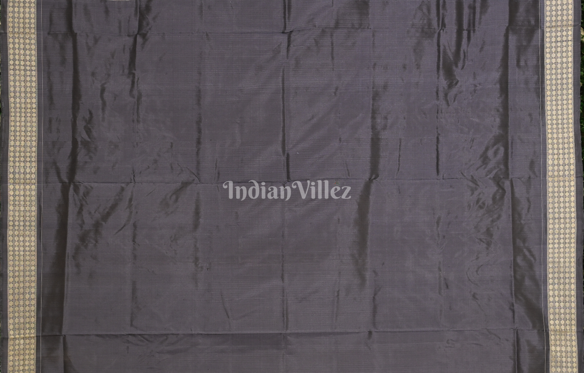 Mustard Yellow Black Tree Design Odisha Ikat Sambalpuri Silk Saree