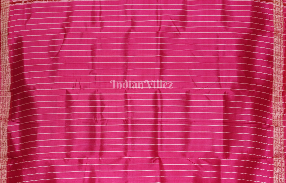 Rani Pink Laxmi Feet Odisha Ikat Khandua Silk Saree