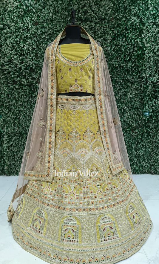Exclusive Designer Yellow Peach Lehenga Choli With Dupatta