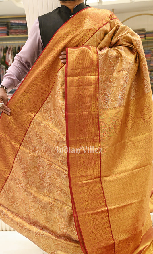 Golden Yellow Brocade Pure Kanjivaram Tissue Silk Saree