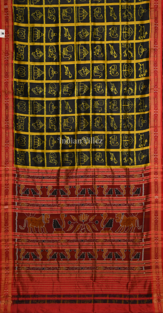 Black Red Nabakothi Odisha Ikat Khandua Silk Saree
