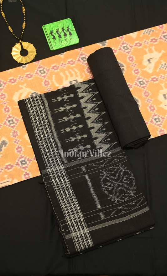 Light Yellow Black Odisha Ikat  Sambalpuri Dress Set & Dupatta