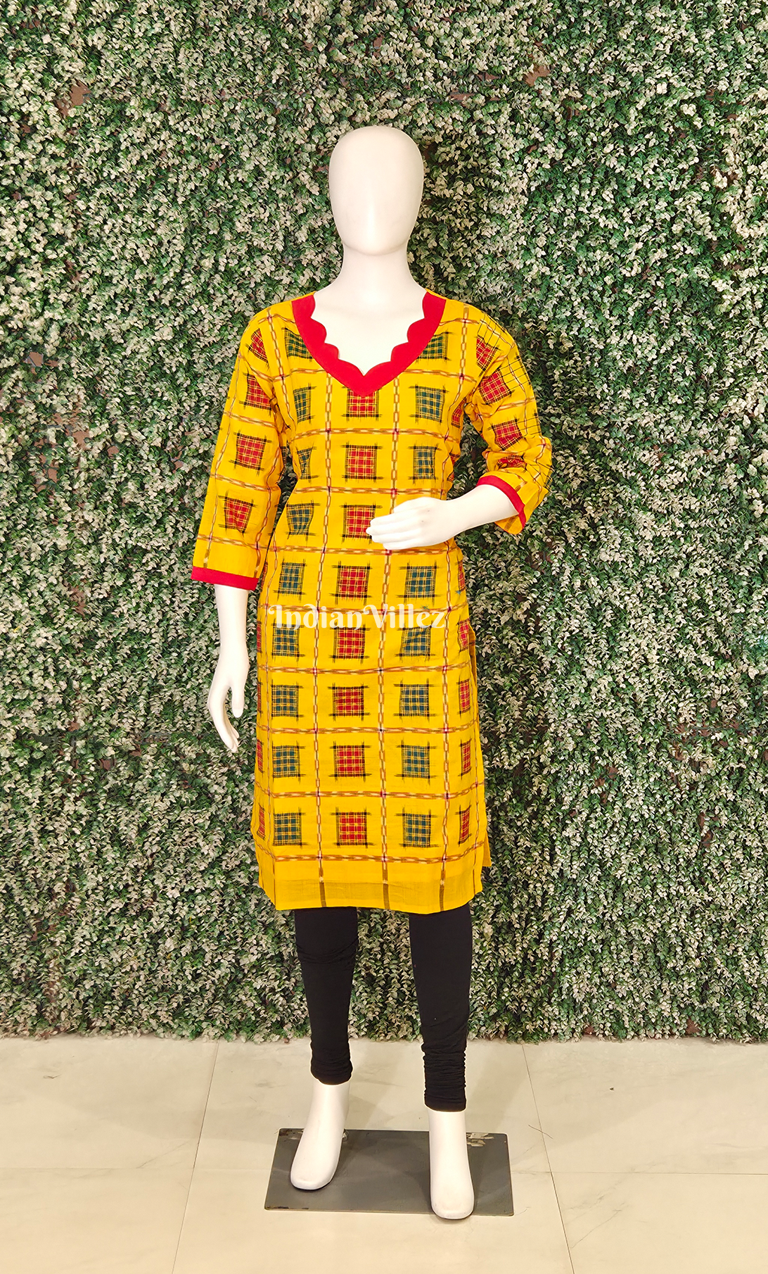 Yellow Red Aswini Odisha Ikat Designer Cotton Kurti for Women