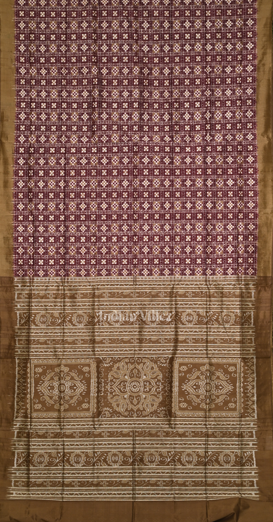 Exclusive Wine Maroon Gold Mini Pasapali Odisha Ikat Sambalpuri Silk Saree