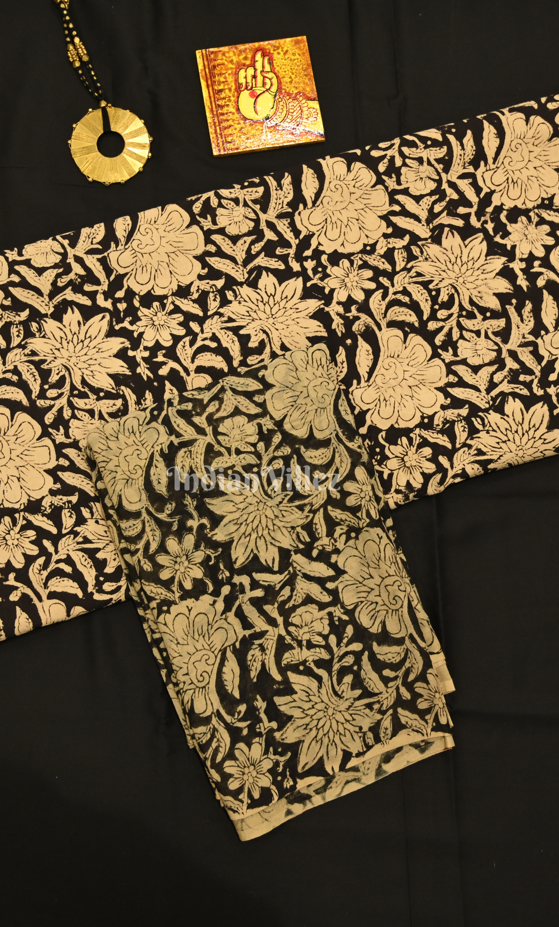 Cream Black Bagru Block Printed Cotton Suit Sets 