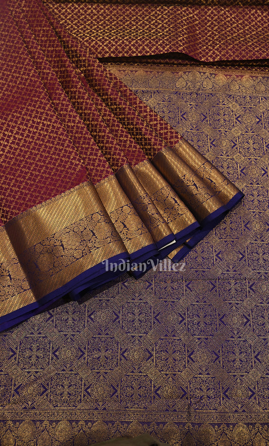 Purple  Wine Blue Brocade Pure Kanjivaram Silk Saree 