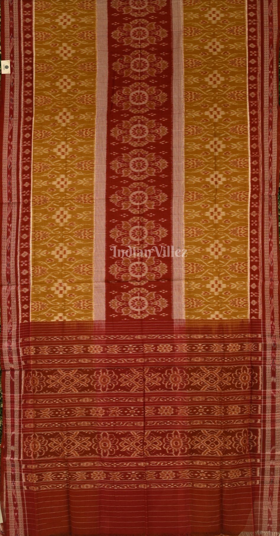 Mehendi Green Maroon Body Pasapali Sambalpuri Pure Cotton Saree