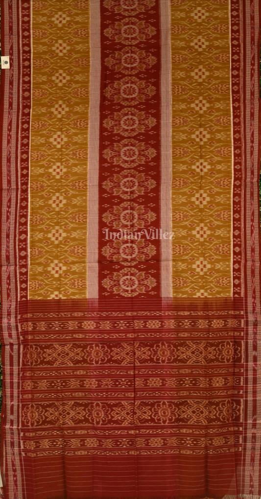 Mehendi Green Maroon Body Pasapali Sambalpuri Pure Cotton Saree