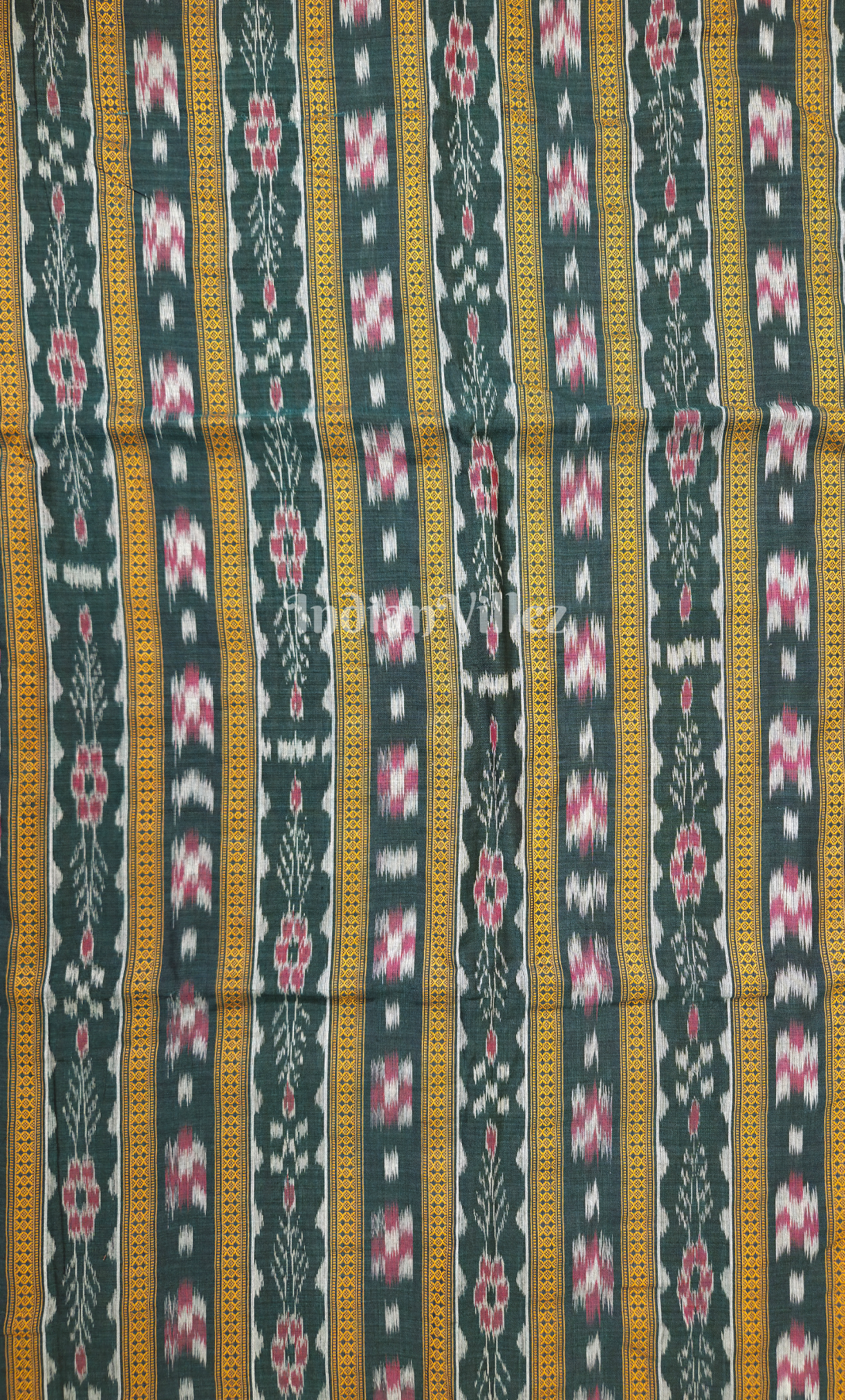 Bottle Green Yellow Odisha Ikat Sambalpuri Cotton Fabric 
