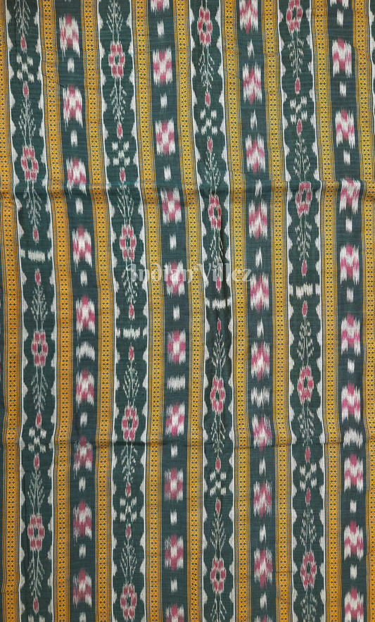 Bottle Green Yellow Odisha Ikat Sambalpuri Cotton Fabric 