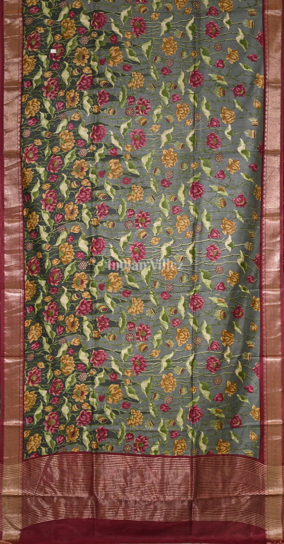 Green Maroon Screen Printed Cotton Saree 