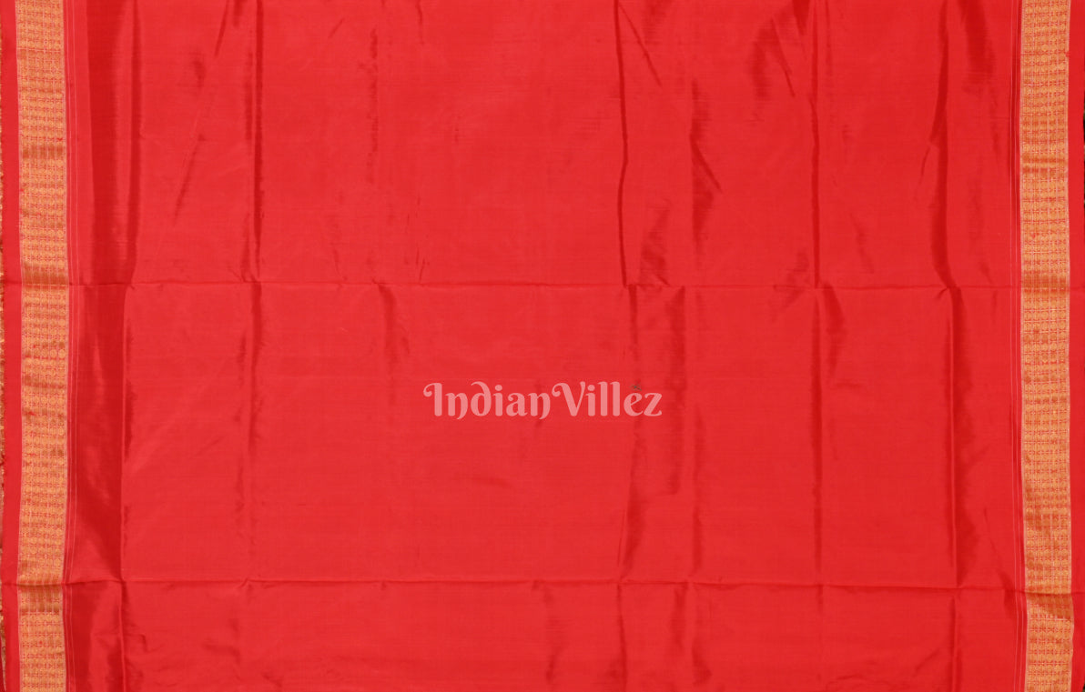 Coffee Red Elephant Motif Half Tissue Sambalpuri Silk Saree