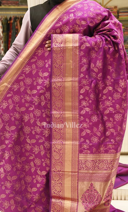 Bridal Wear Purple Brocade Pure Kanjivaram Silk Saree 