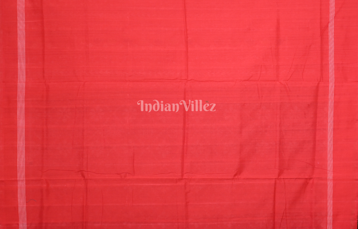 Sea Green Red Odisha Ikat Sambalpuri Cotton Saree 