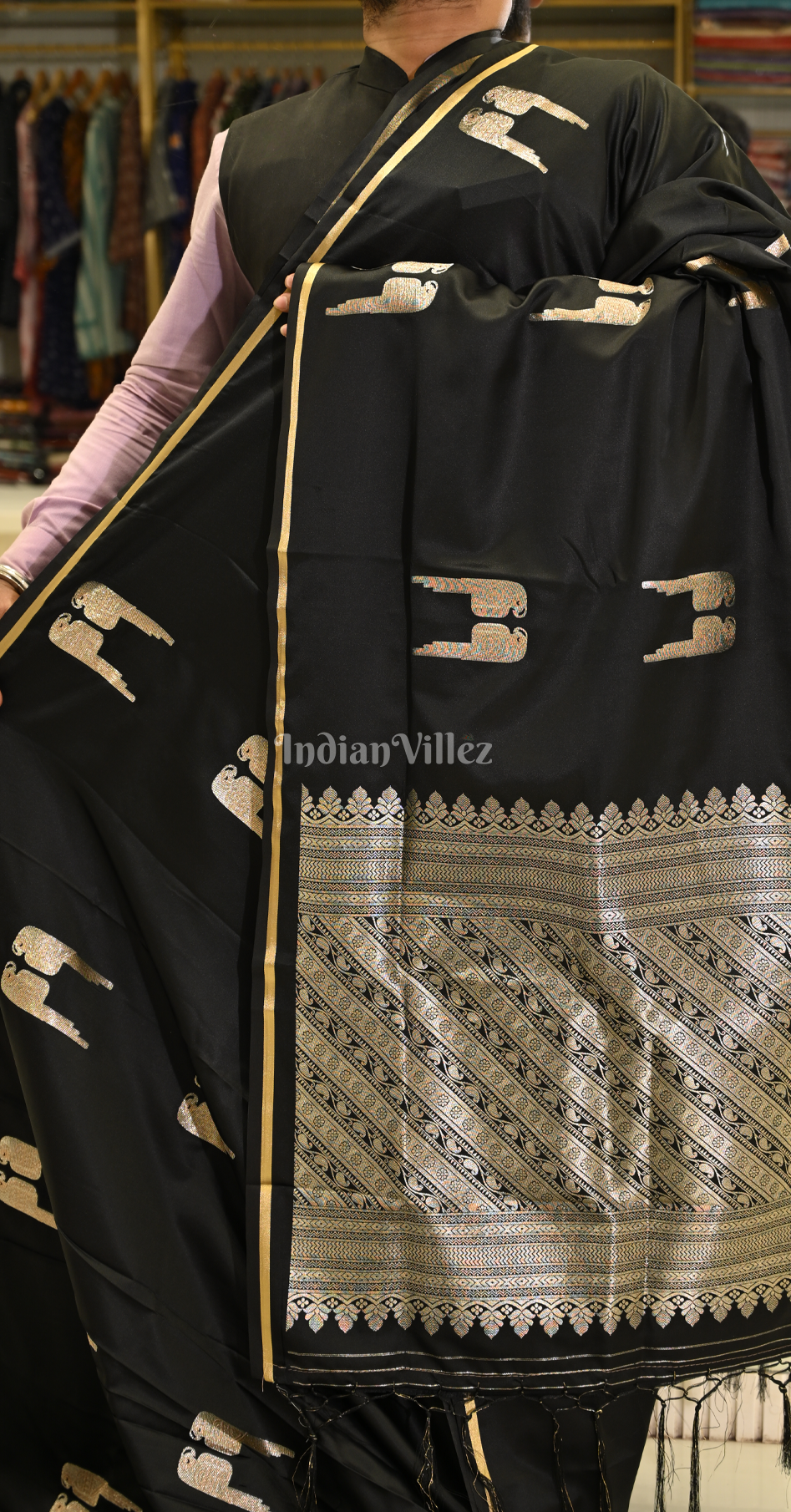 Black Zari Mashru Satin Banarasi Silk Saree
