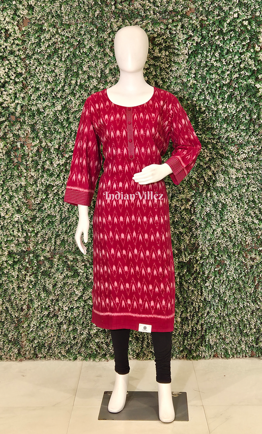 Red Zigzag Odisha Ikat Designer Cotton Kurti for Women 