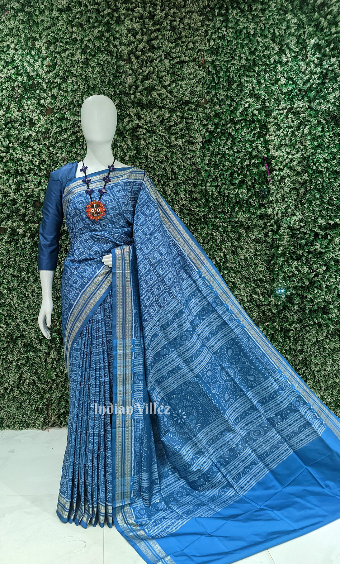 Sky Blue Odisha Ikat Sambalpuri Silk Saree