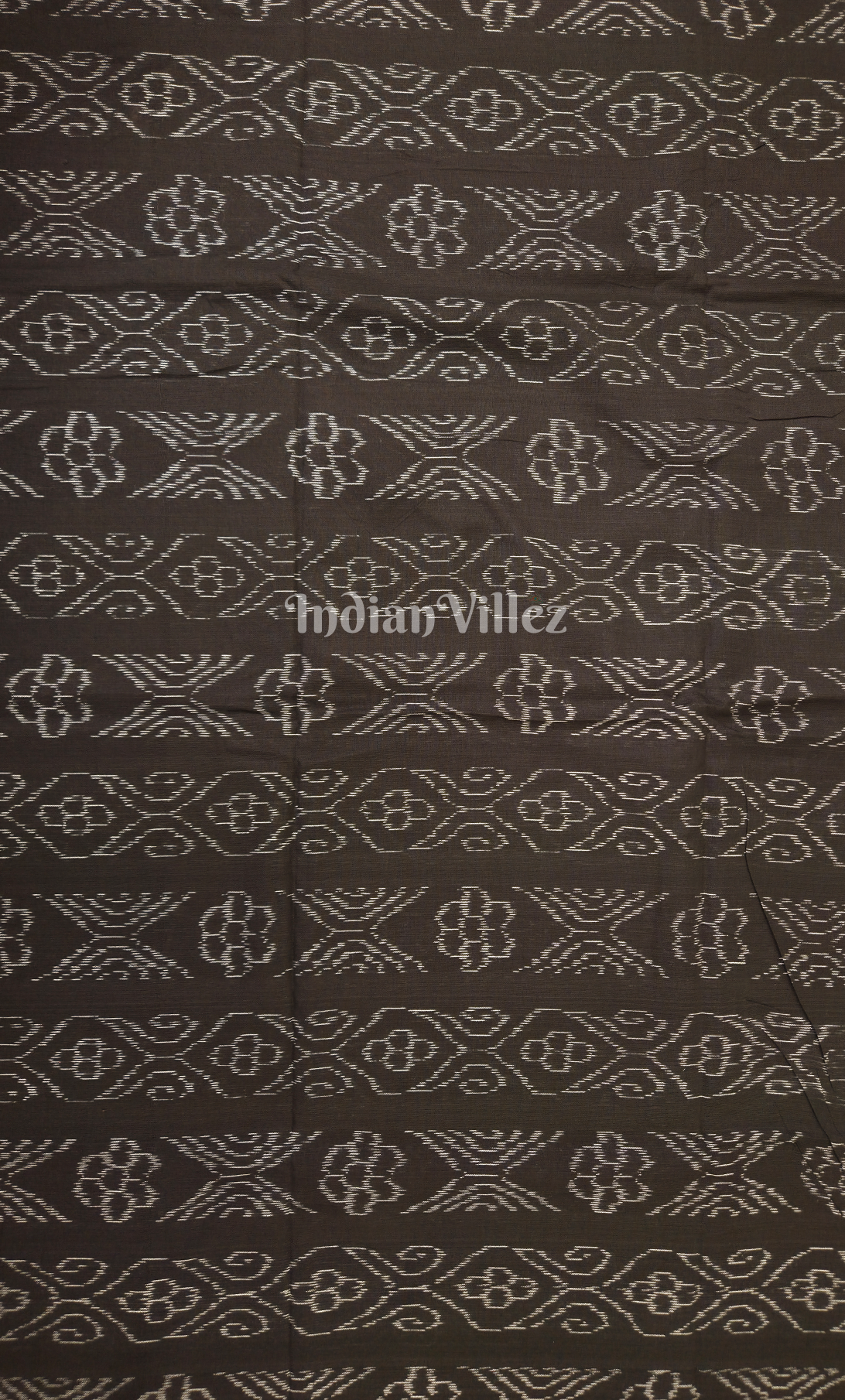 Black Floral Theme Odisha Ikat Sambalpuri Cotton Fabric 