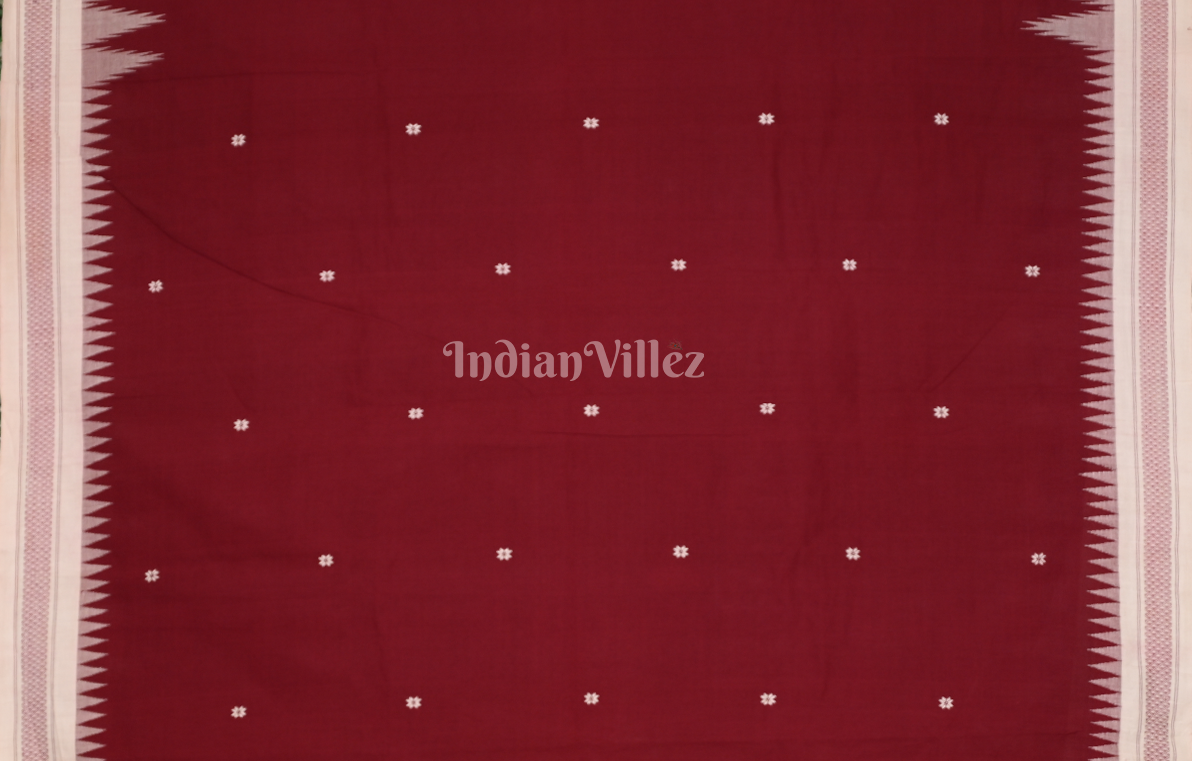 Maroon White Border Ganjam Bomkai Cotton Saree 