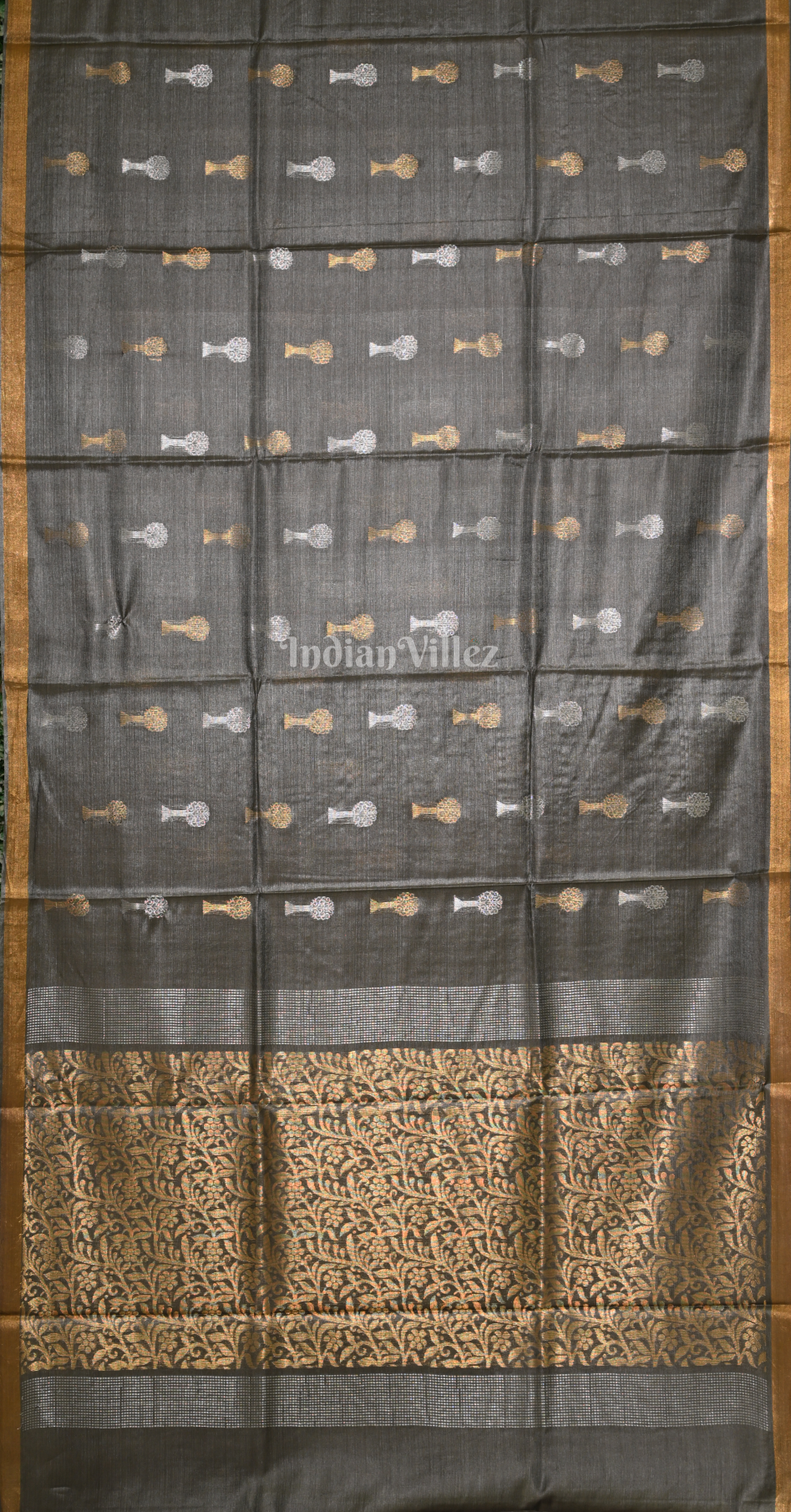 Grey Golden Pure Kanjivaram Soft Silk Saree 