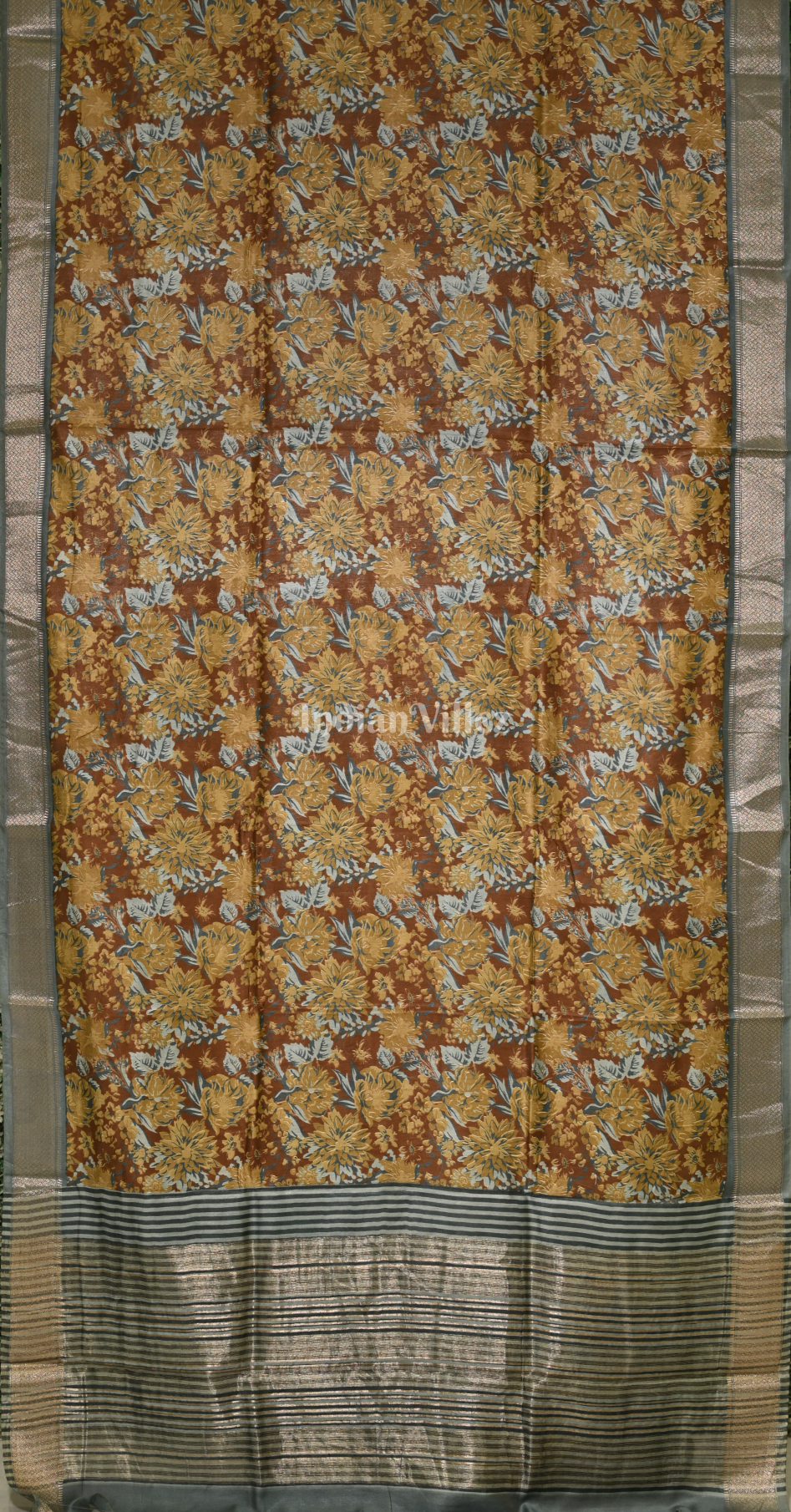 Light Yellow Grey Screen Printed Cotton Saree 