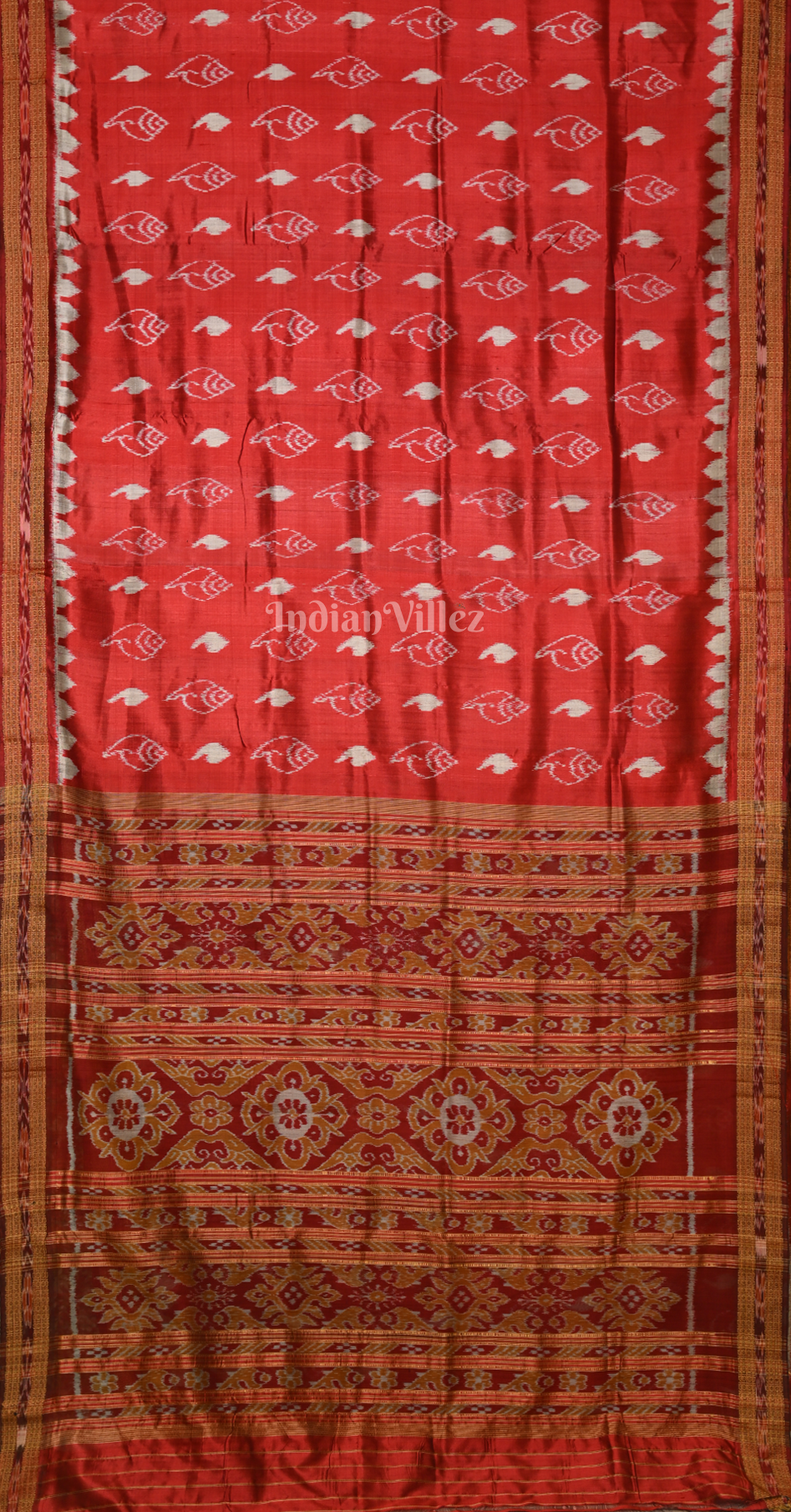Red Maroon Sankha Motif Odisha Ikat Khandua Silk Saree 