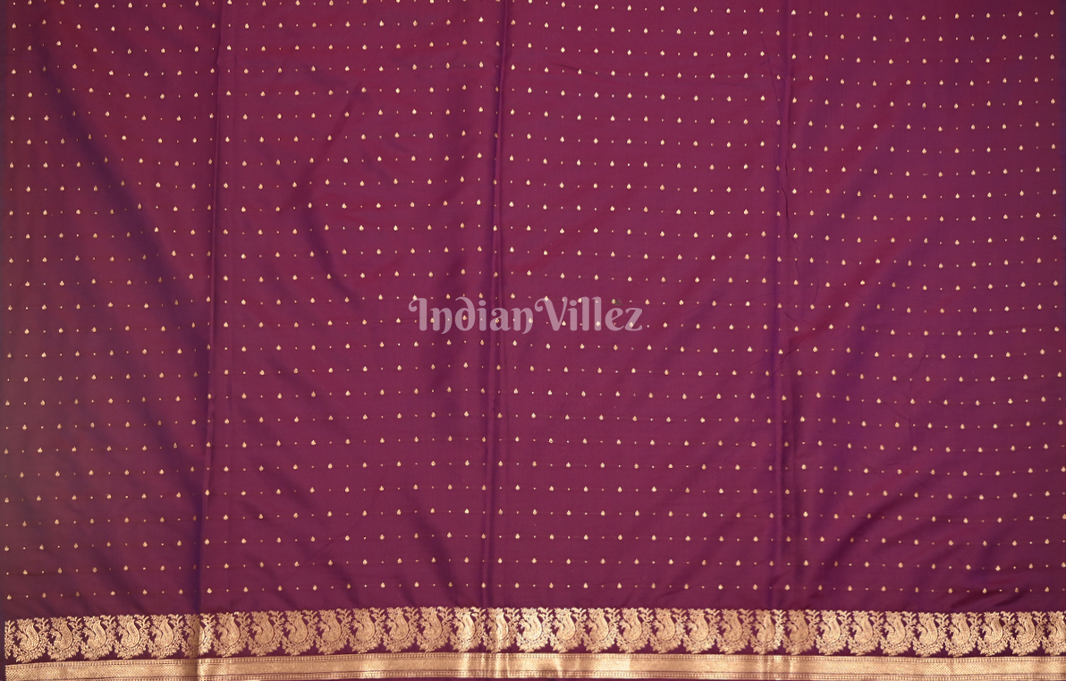 Purple Wine Peacock Design Mashru Satin Silk Banarasi Saree