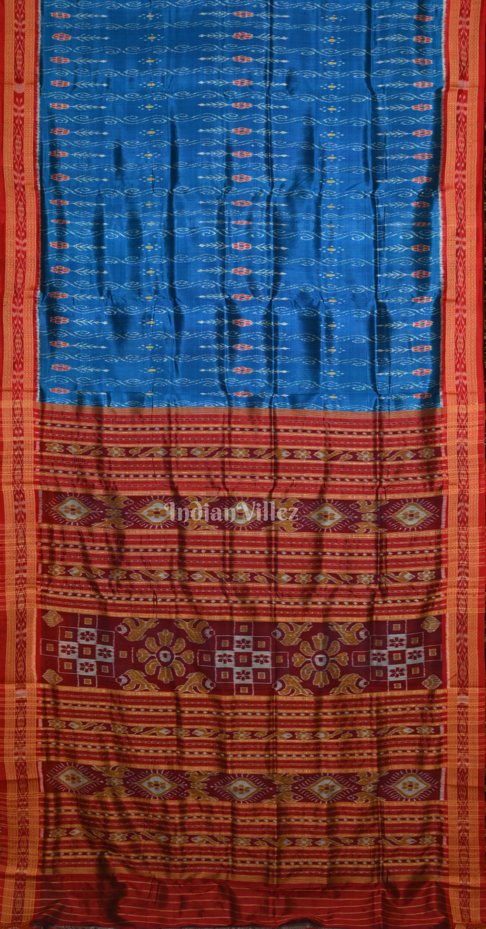 Blue Maroon Odisha Ikat Khandua Silk Saree with Pasapali Anchal