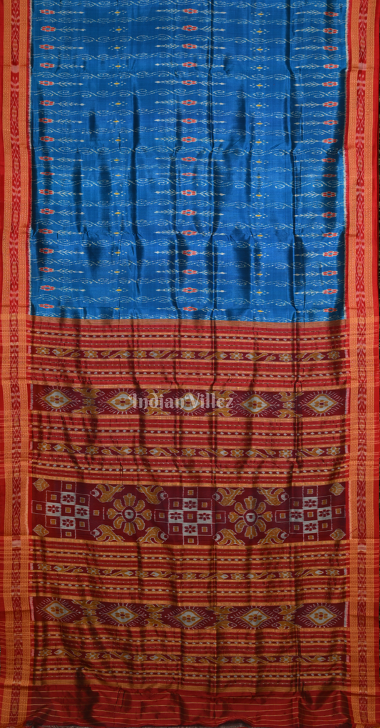 Blue Maroon Odisha Ikat Khandua Silk Saree with Pasapali Anchal
