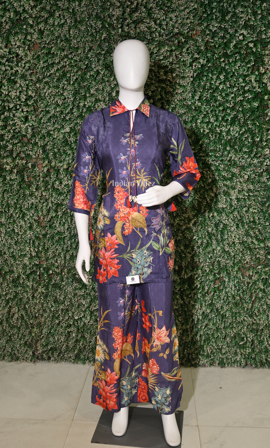 Designer Purple Kurta & Pant Set-(Co-Ords Set)