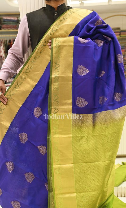 Blue parrot Green Zari woven Pure Kanjivaram Silk Saree 