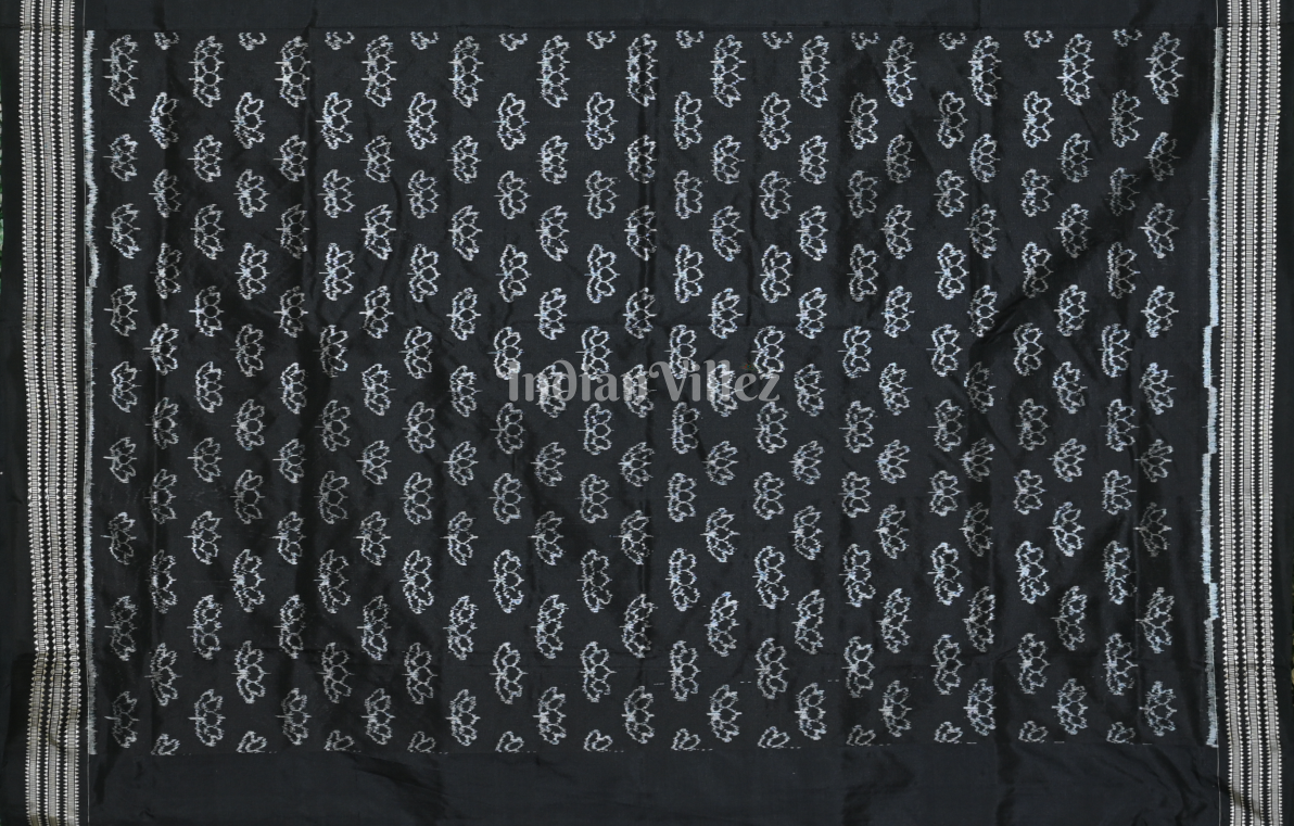 Exclusive Black Lotus Pond Odisha Ikat Sambalpuri Silk Saree 