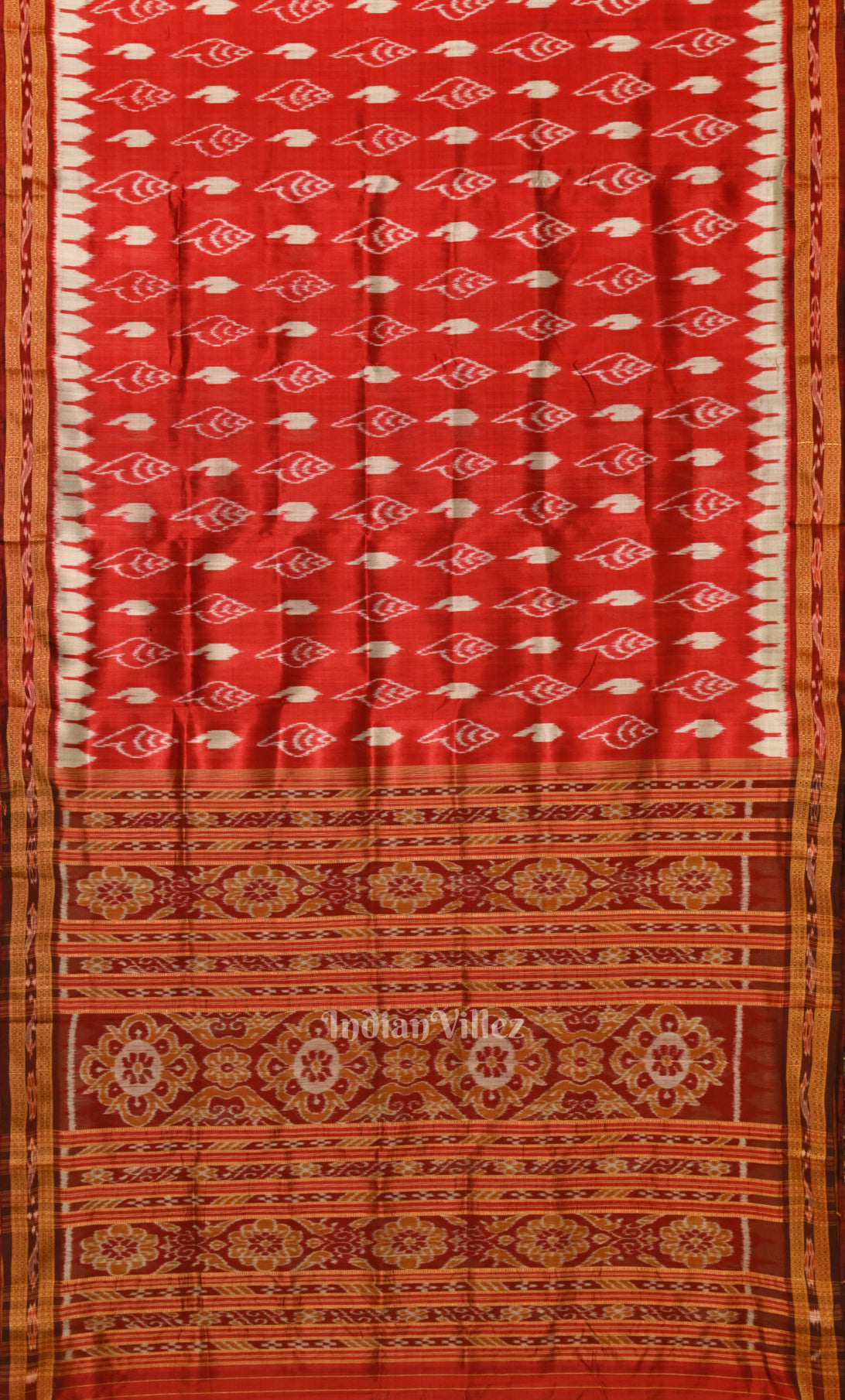 Red  Maroon Sankha Motif Odisha Ikat Khandua Silk Saree