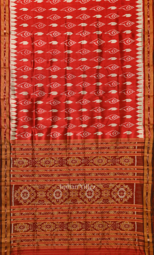 Red  Maroon Sankha Motif Odisha Ikat Khandua Silk Saree